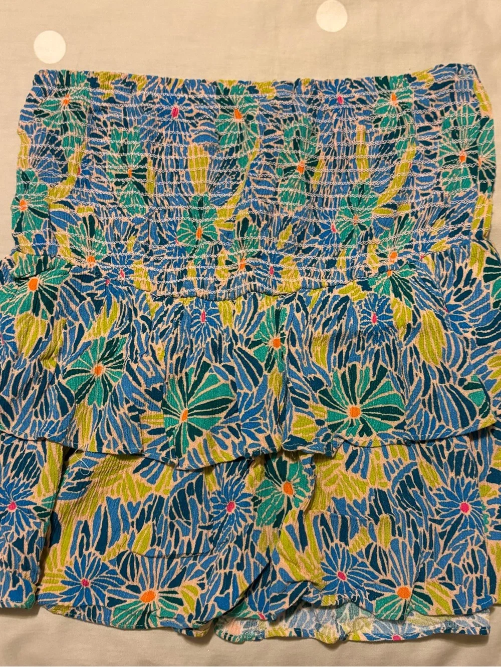 Sadie & Sage Blue Green Floral Tiered Smocked Mini Skirt